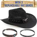 Funcredible Straw Cowboy Hat for Women - Straw Cowgirl Hat - Vintage Cowboy Hat with 1 Replaceable Hat Bands