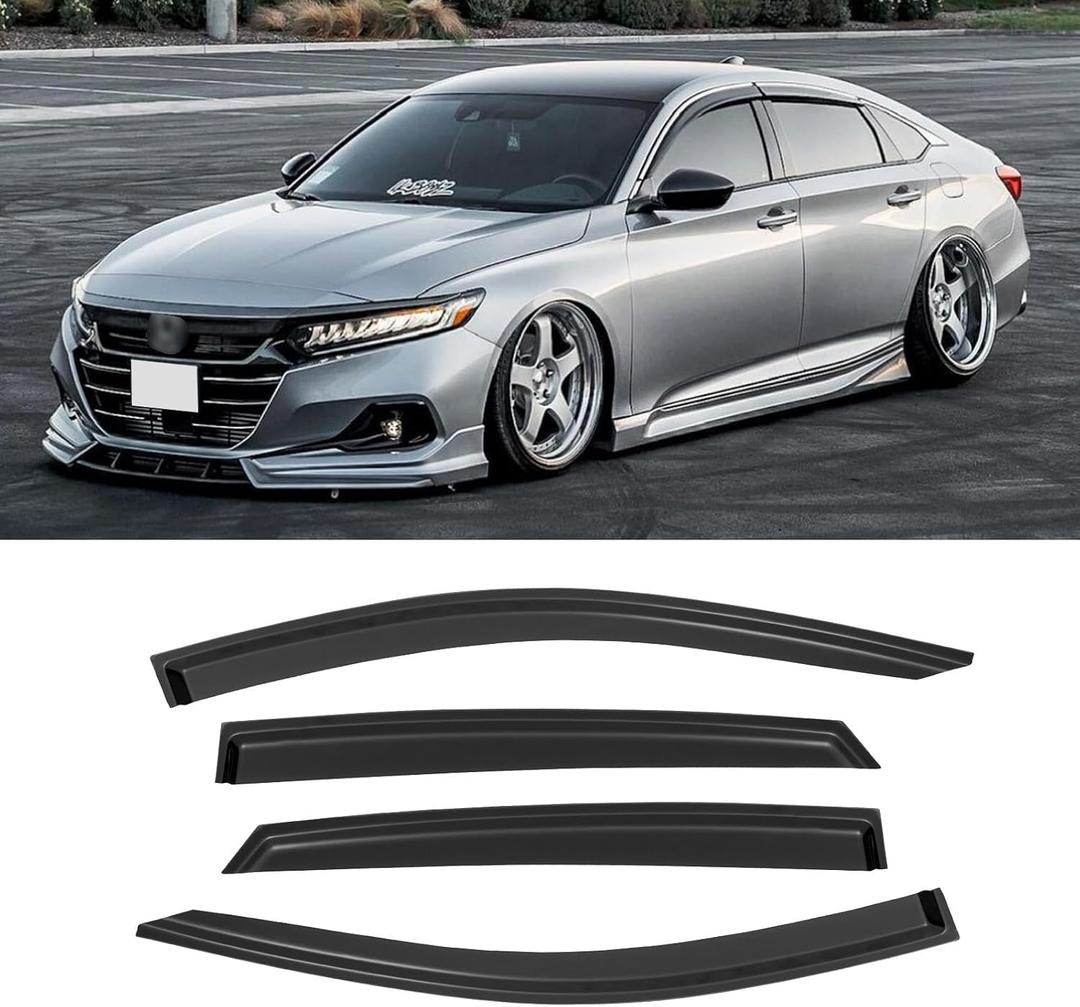 Window Rain Guards for Honda Accord 2018-2023, Window Visor Guards Wind Deflectors Vent Shade Vent Visors Rain Shields Sun Side Shatterproof 2019 2020 2021 2022, Tape-on/Outside-Mount