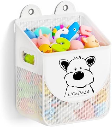 Ligereza Quick Scoop Baby Mesh Bath Toy Storage, Cute Mesh Bath Toy Organizer, Large Capacity and Large Opening Baby Bathtub Toy Holder for Tub, Multipurpose Kids Bathroom Set (White), 3 Pack