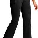 SANTINY Women's Fleece Lined Pants with Pockets Crossover Yoga Pants 28.5"/30.5"/32" Thermal Warm Flare Leggings for Women (Medium, Black)