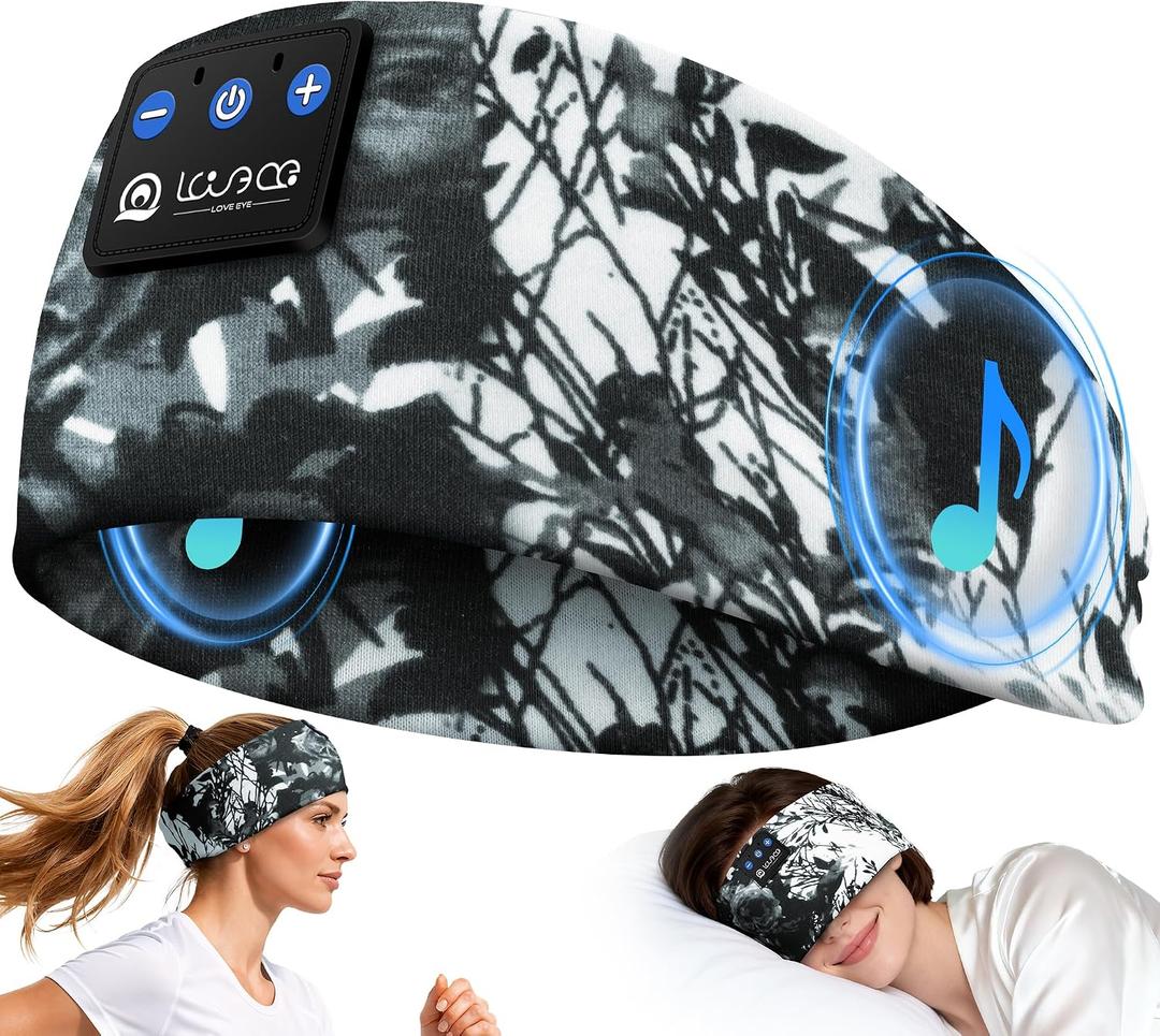 LOVE EYE Sleep Headphones Headband Bluetooth 5.4, Sports Headband Earphones Wireless Sleeping Eye Mask with HD Stereo Speaker for Workout Jogging Yoga Insomnia Travel Meditation Gifts (Painting Black)