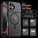 Cufelf Magnetic for iPhone 16 Plus Case(Compatible with Magsafe)(Built-in Invisible Kickstand) Military Drop Protection,Anti-Fingerprint,Anti-Scratch,Matte Translucent Phone Cover,6.7",Black