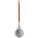 Silicone Soup Ladle - with Wooden Handle, Non-Stick Cookware Heat Resistant Kitchen Utensil - Silver Gray