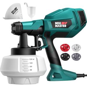 NEU MASTER Paint Sprayer, Easy to Use Spray Paint Gun, 1200ML/4 Nozzles/3 Patterns for Home Interior and Exterior, House Painting, Fence, Ceiling (Green)