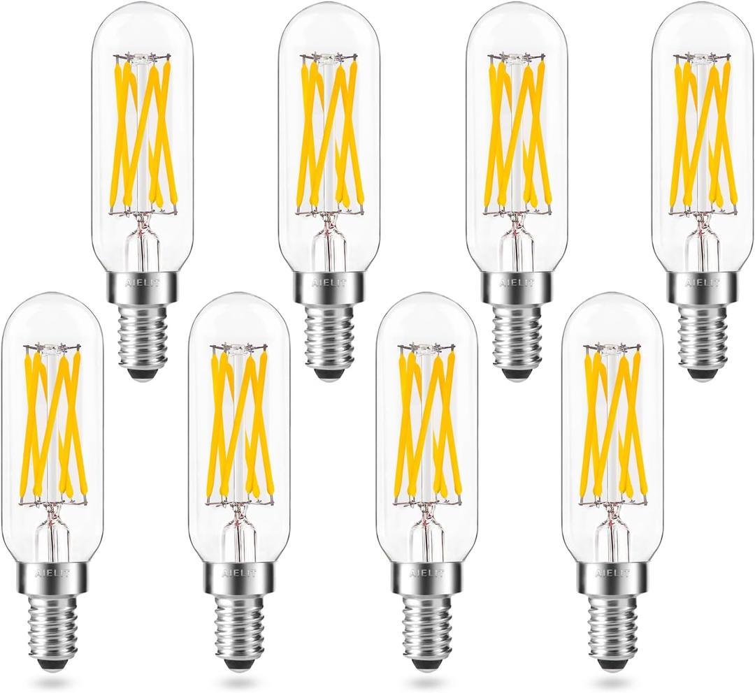 Dimmable T8 Antique LED Light Bulb, E12 Small Candelabra Base, 60W Equivalent Tube Soft White 3000K, 600 Lumens, 6-Watt Filament Edison Bulb for Chandelier, Home, Clear Glass (8-Pack)