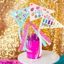 2 x 6Pcs Happy Easter Cake Toppers Easter Pennant Paper Triangle Flags with Ribbons Easter Party Table Centerpiece Decoration Supplies (Black)