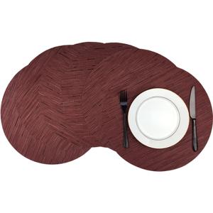 WAZAIGUR Round Placemats Set of 6 Woven Vinyl Easy to Clean Heat Resistant Kitchen Table Mats 15 Inch(Color Wine Red 6)