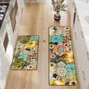 Kitchen Mats For Floor Cushioned Anti Fatigue Sets of 2 Boho Floral Kitchen Rugs Non Slip Waterproof Foam Kitchen Floor Mats Padded Comfort Standing Mat Rug For Sink Laundry Office, 17.3x28+17.3x59