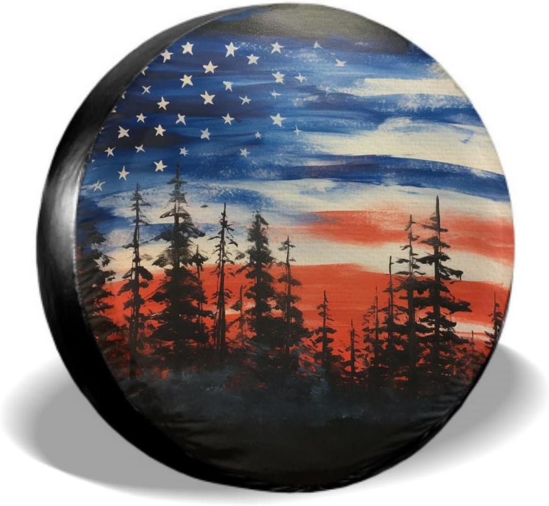 Spare Tire Cover American Flag Waterproof Dust-Proof Universal 15 Inch Wheel Protectors Camper Tire Cover Fit for RV Trailer Truck Jeep SUV Rav4 Motorhome Travel Trailer Accessories