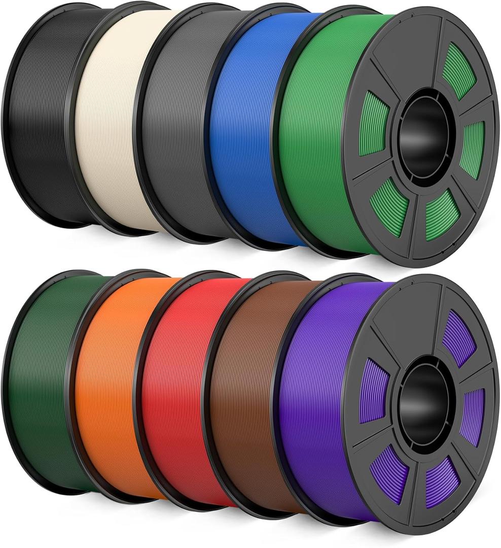 10kg Hyper PLA+ 3D Printer Filament Bundle Multicolor, Strong PLA+ Filament 1.75mm, 1kg Spool, 10 Pack (Black+Cream White+Grey+Cobalt Blue+Green+ChristmasGreen+Orange+Red+Brown+Iris Purple)