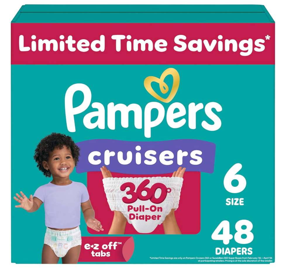 Pampers Diapers  Cruisers 360  Size 6, 48 Count, Babyproof up to 100% Leakproof PullOn Diaper