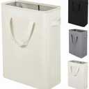 ZERO JET LAG Slim Laundry Hamper With Handles Collapsible Laundry Basket Thin Dirty Clothes Basket Narrow Laundry Bag Foldable Dirty Clothes Hamper 45L (23 inches,Beige)