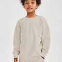 Flygo Boys Girls 2 Piece Outfits Fleece Kids Sweatsuit Crewneck Sweatshirt and Sweatpants Tracksuit Clothing Set(Beige-L) (L)