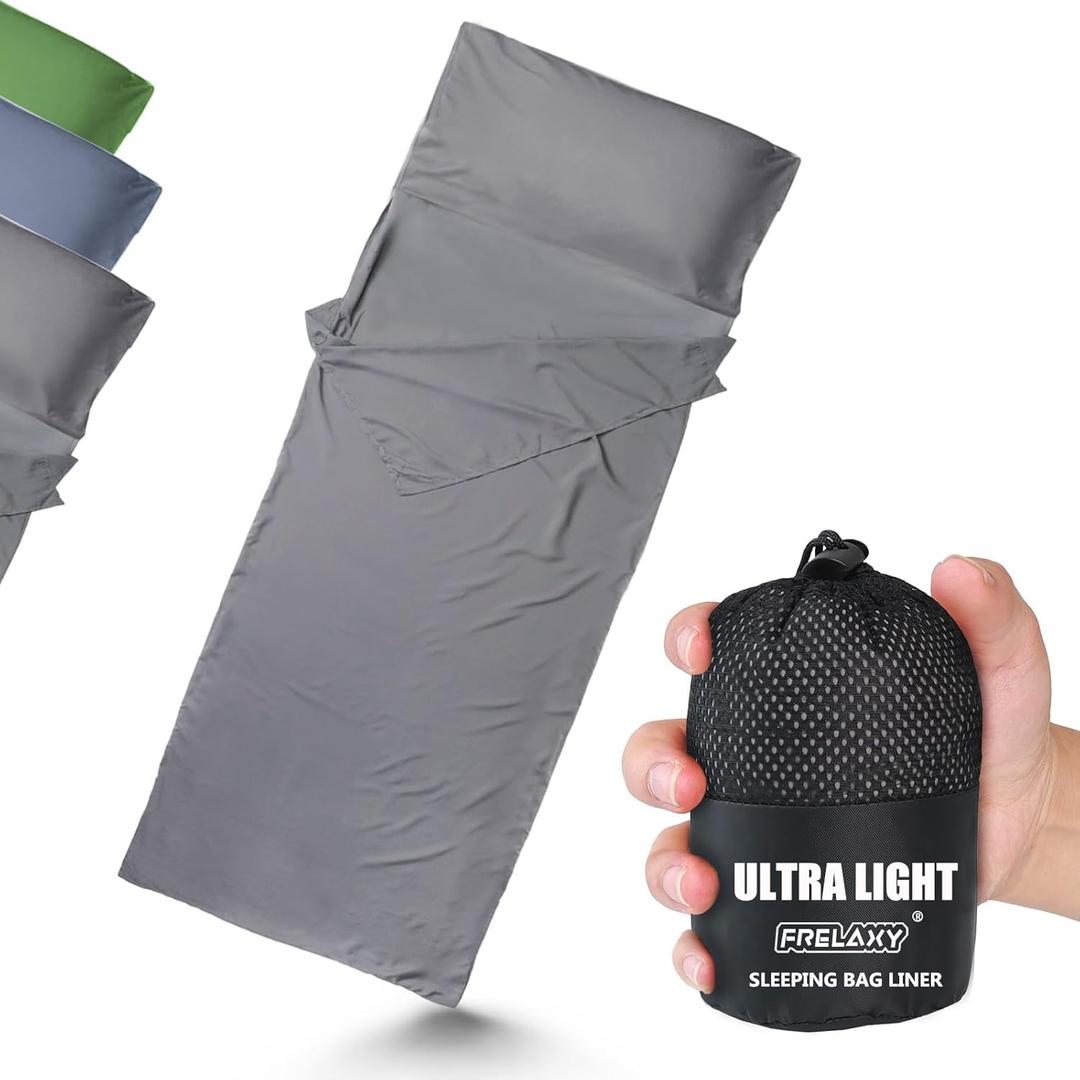 Frelaxy Ultralight Sleeping Bag Liner - Lighter & Compact, 3 Sizes Travel Sheets & Adult Sleep Sack, Comfy Breathable & Cooling & Silky Soft, Quick-Drying, for Backpacking, Hotel, Camping, Hostels (27.5in x 84.6", Gray - No Zipper)