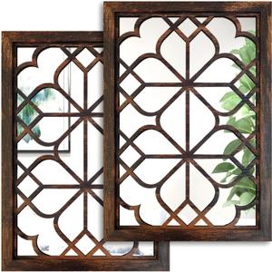 Wocred Set of 2 Rectangular Wall Mirror,Gorgeous Rustic Farmhouse Accent Mirror,Caramel Color Entry Mirror for Bathroom Renovation,Bedrooms,Living Rooms and More(11x15)