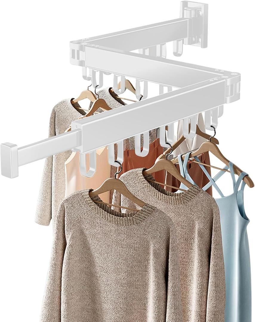 Clothes Drying Rack Wall Mounted, Tri-Fold Wall Mounted Drying Rack, Foldable Drying Rack Clothing, Space Aluminum Material, for Home Balcony (White)