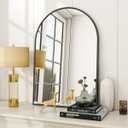 Arched Wall Mirror, 24 x 36 inch Arch Bathroom Mirror, Wall Mounted Vanity Mirror with Arch Metal Frame, Modern Bathroom Vanity Mirror for Bedroom, Living Room, Hanging or Leaning, Black (36"L x 24"W)