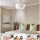 20" Boho Fandelier Ceiling Fans with Lights, Gold Fandelier Ceiling Fans with Light Remote Control, Fabric 6 Speeds Reversible for Bedroom, Living Room, Nursery, Kitchen (White), Small