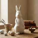 Threehoney Easter Terracotta Bunnies Decor Rustic Terracotta Rabbit Standing Bunny Sculptures Ornaments Decorative White Farmhouse Vintage Rabbit Statues Figures Gift for Spring Easter Home Decor
