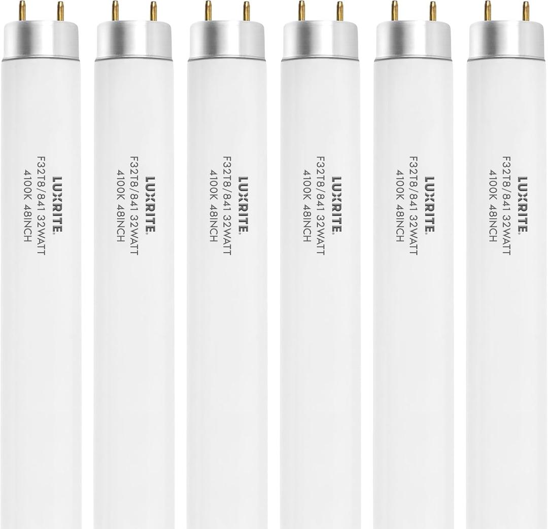 Luxrite F32T8/841 32W 48 Inch T8 Fluorescent Tube Light Bulb, 4100K Cool White, 2800 Lumens, G13 Medium Bi-Pin Base, LR20732, 6 count (Pack of 1)
