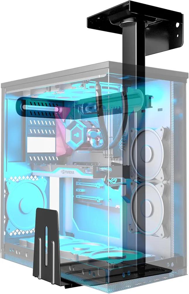 PUTORSEN Heavy Duty Wall and Under Desk CPU Mount, Height & Width Adjustable Computer Tower Holder with Secure Locking, Holds up to 66 lbs, Black