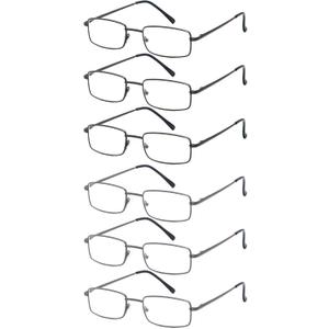 6-Pack Metal Reading Glasses for Men Women Spring Hinge Readers Clear Lens Non Yellow Coating