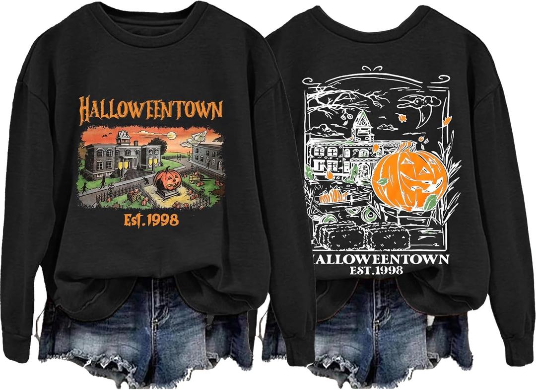 Halloween Sweatshirts Halloween University Halloween Town Pumpkin Spooky Women Graphic Fall Pullover (Large, P2)