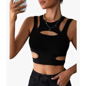 Milumia Women's Cut Out Gothic Tank Top Sexy Fitted Going Out Crop Tops Rave Club,L