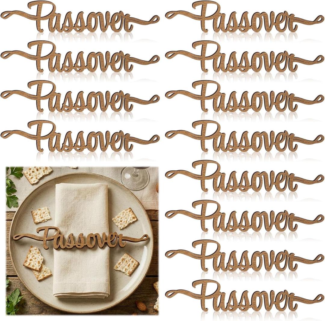 Yungyan 12 Pcs Passover Wooden Table Decorations Passover Plate Decor Centerpieces Wood Cutout Sign CHAG Sameach Table Topper for Seder Meal Home Desk Decor Jewish Holiday Party Supplies