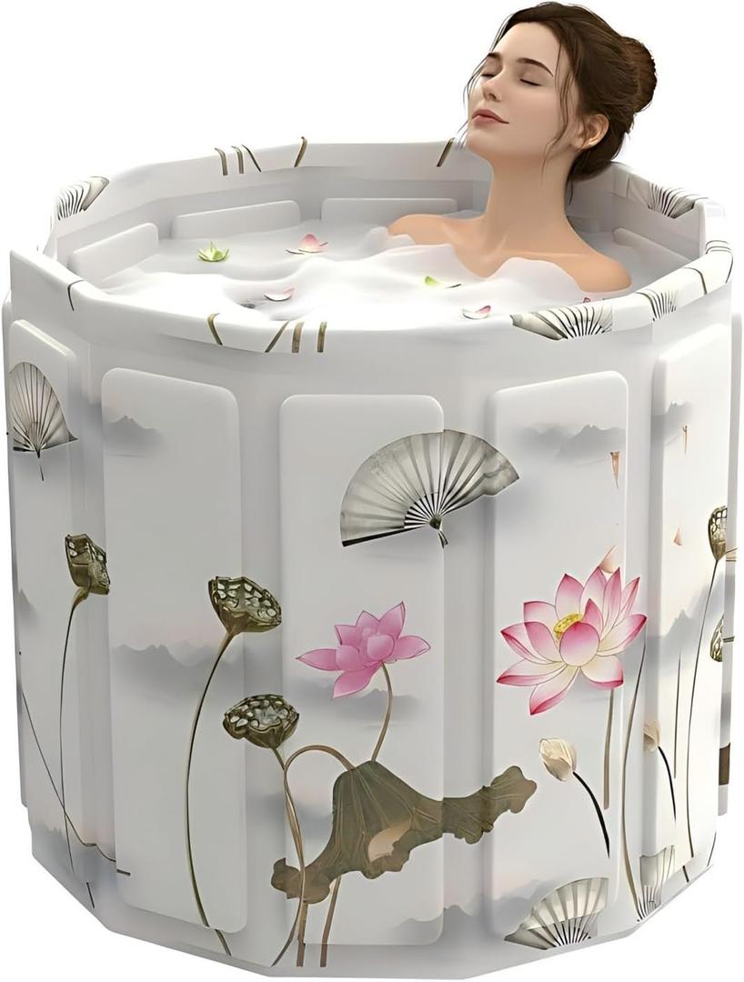 Portable Bathtub for Adult, Foldable Soaking Bathtub for Hot SPA&Ice Bath, Foldable Small Bathtub collapsible bathtub for Bathing, 6-layer Insulated portable tub,Space-Saving (Lotus, 27.5X26.6 IN)