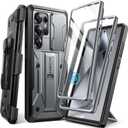 TONGATE for Samsung Galaxy S24 Ultra Case, [Built-in Slide Camera Cover & Screen Protector] [2 Front Frames] Full-Body Heavy Duty Shockproof S24 Ultra Phone Case with Stand & Belt Clip Holster, Gray