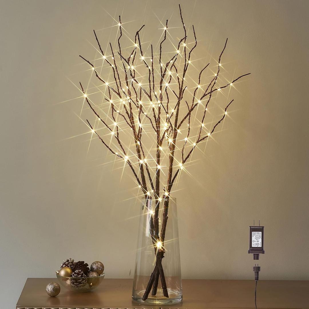 LITBLOOM Lighted Brown Willow Branches 30IN 150 LED Plug in with Timer and Dimmer Tree Branch Lights with Warm White Lights for Holiday Christmas Home Decoration (150L Brown)