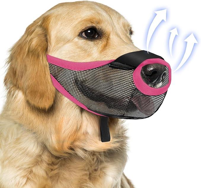 Dog Muzzle, Soft Air Mesh Muzzle for Small Medium Large Dogs Anti Biting Barking Chewing Scavenging, Breathable Adjustable Loop Pets Muzzle with Front Opening Design Allows Panting Drinking (Pink,M)