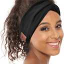 Bluetooth Headband Headphones for Women, Wireless Headband Headphones with HD Speakers, Fashion Black Head Band with Knotted/Twist Design for Yoga, Workout, Running, Sports, Fitness (Black)