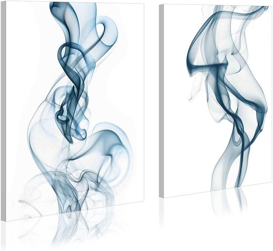 Abstract pictures painting canvas - 2 Piece Blue Smoke Abstract Wall Art for Living Room Bedroom Office Wall Deocr (11"x16"x2)