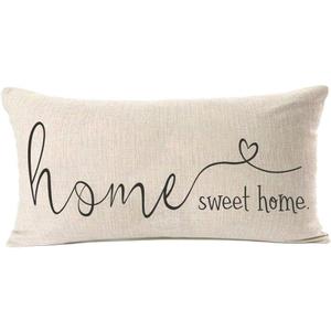 MFGNEH Home Sweet Home Quotes Farmhouse Pillow Covers 12x20 Inch,Farmhouse Decorative Lumbar Throw Pillow Case Cushion Cover,Housewarming Gift (Beige)