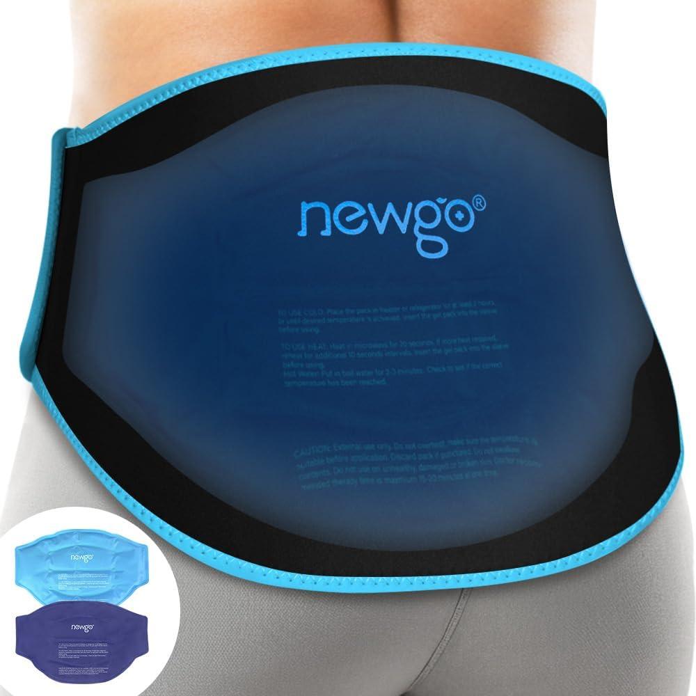 NEWGO Gel Ice Pack for Back Injuries and Pain Relief, 2 Pack Lower Back Ice Pack Wrap for Hot Cold Therapy, Lumbar Surgery, Sciatica, Herniated Disc, Coccyx Tailbone Pain - Black
