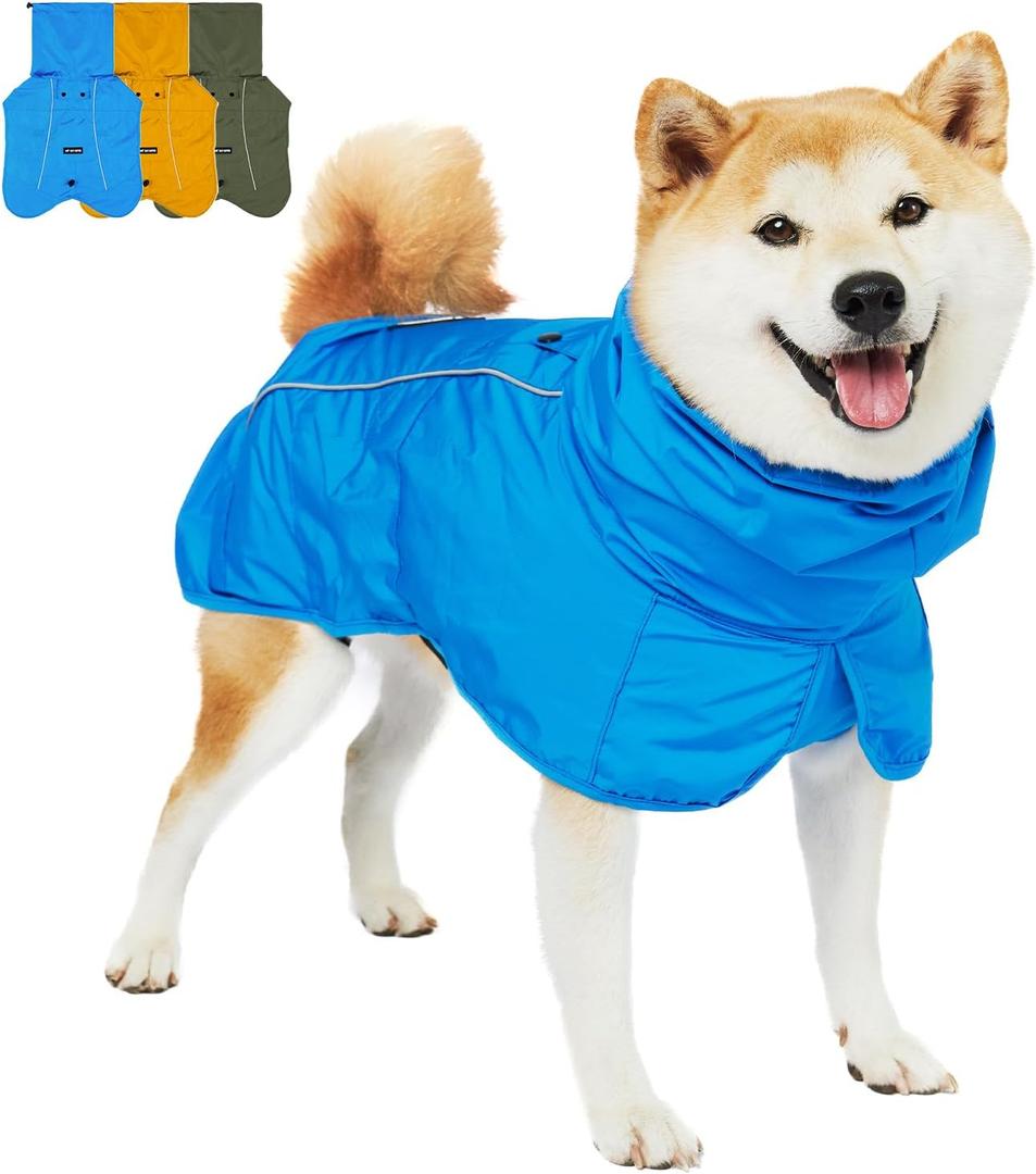 Tuff Pupper Waterproof Dog Raincoat | Full-Body Windproof Rain Jacket for Dogs | Reflective Strips | Breathable Mesh Lining | Adjustable Fit | Leash Port | Small Medium Large XL XXL Dogs (Blue, M) (25-40 lbs (Medium))