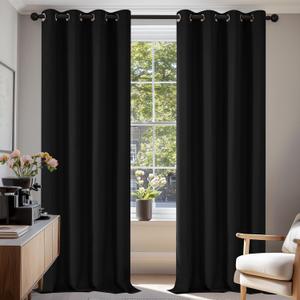 Deconovo Black Blackout Curtains, Thermal Insulated Eyelet Curtains Pair, Energy Saving Room Darkening Panels for Bedroom & Living Room, W52 x L90 Inch, Pack of 2