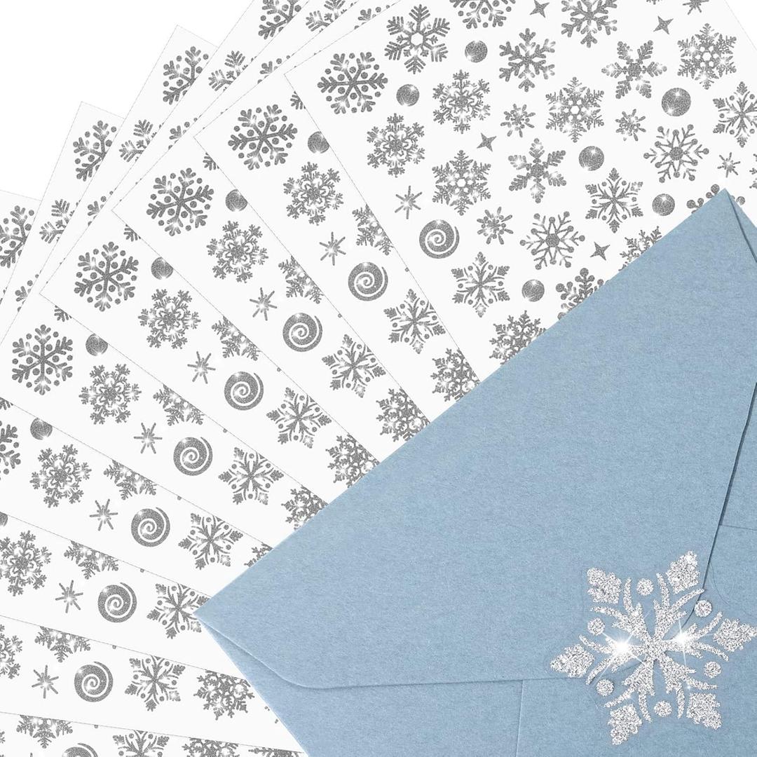 Yexiya 520 Pcs Winter Glitter Snowflake Stickers for Envelope Seal Label Dot Self Adhesive Sticker Seal for DIY Crafts Christmas Greeting Card Box Decoration (Silver, 10 Sheets)