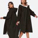 SaphiRose Long Sleeve Rain Jacket Extra Length Waterproof Rain Poncho with Hood and Pockets for Adults (Black) S