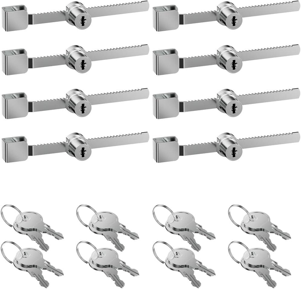 Sliding Glass Door Ratchet Lock with Chrome Finish Keyed Alike, Fits 4-8mm Glass, Secure Showcase Display Case Lock for Cabinets, Retail Stores & Home Use - 8 Pack
