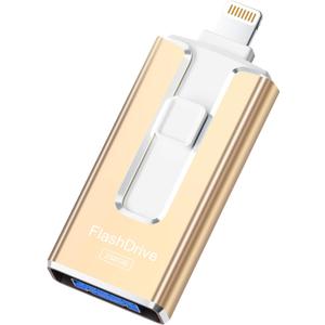MFi Certified 256GB Flash Drive for iPhone iPad, Photo Stick for External Memory Storage, Easily Back Up and Save Photos Videos, USB Memory Stick Thumb Drive for iPhone/iPad/Android/PC (Gold, 256GB)