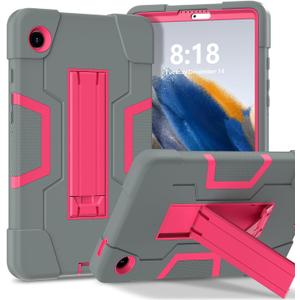 Case for Samsung Galaxy Tab A9 8.7 2023 Case, Heavy Duty Hard PC Soft Silicone Rugged High Impact Protective Case for Galaxy Tab A9 8.7 Inch 2023 SM-X110 SM-X115, Gray+Rose Red