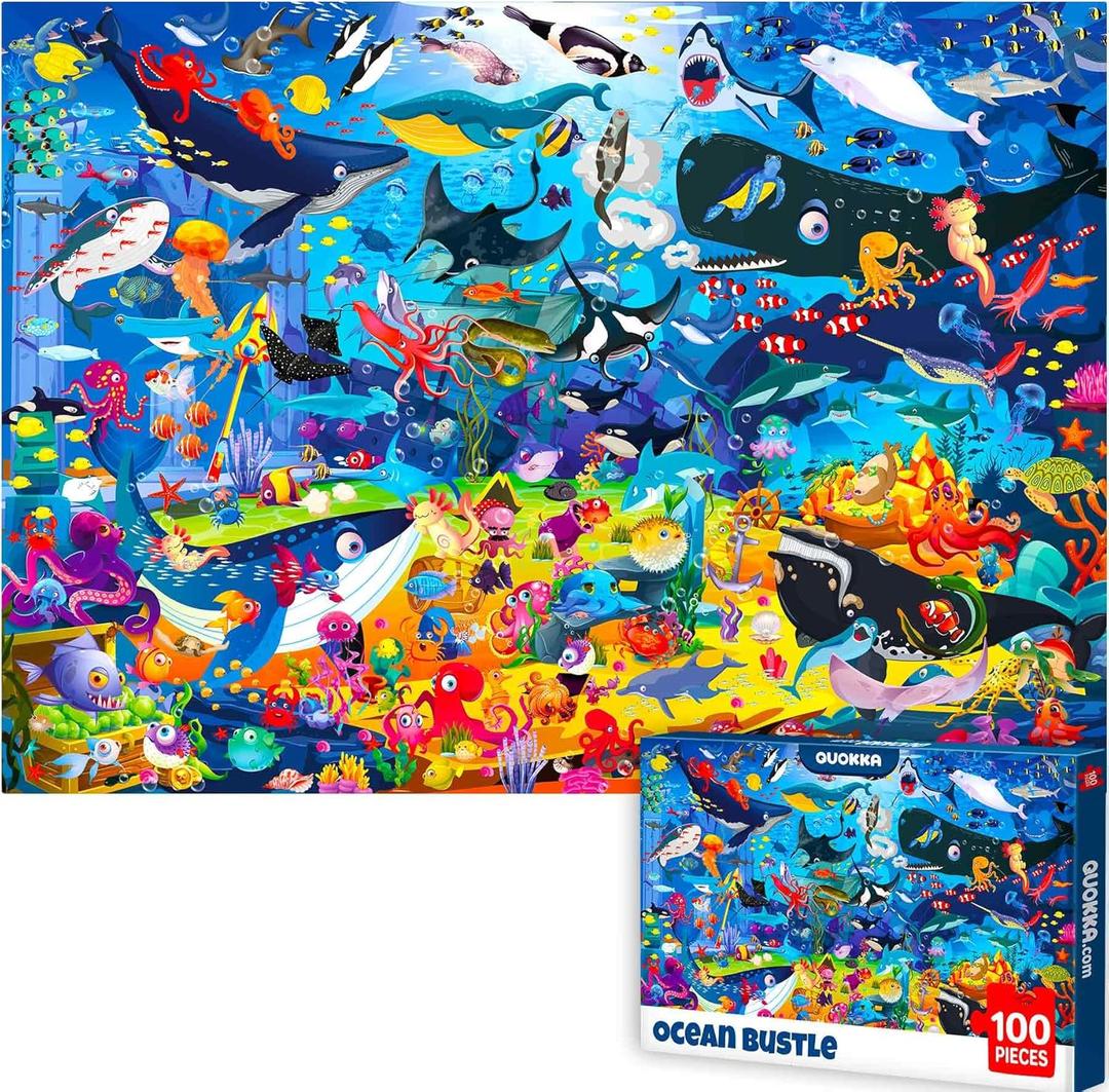 QUOKKA 100 Piece Puzzles for Kids Ages 6-8  Intricately Illustrated Ocean Animals Puzzle for Kids Ages 8-10  Educational Busyland Game Packed with Visual Details for Boys and Girls