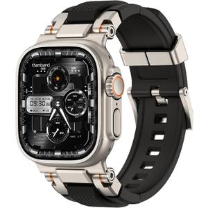amBand Bands Compatible with Apple Watch Ultra 2/1 49mm, M1 Sport Series Rugged Durable Strap with Metal Connector to Match Ultra's Titanium Case for iWatch 49 mm Men Titanium/Black