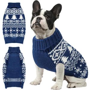Christmas Dog Sweaters for Small Medium Large Dogs and Cats,Pet Soft Warm Holiday Outfit Girl & Boy,Pup Winter Clothes Turtleneck Double Knitting Collar for Outdoors Playing (Blue,Large)