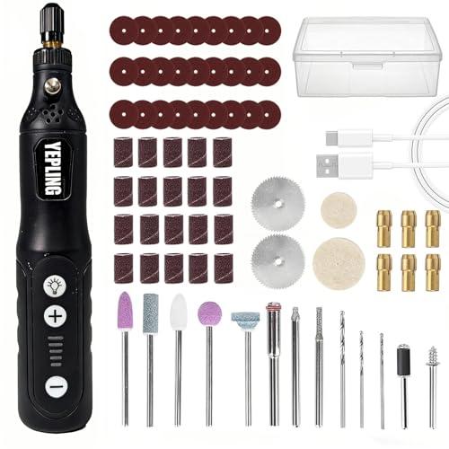 YEPLING Cordless Rotary Tool, 3.7V Li-ion Electric DIY Mini Grinder Kit with Front LED Work Light, 5 Variable Speed, 72pcs Accessories USB Charging Multi-Tool Perfect for Nail Polishing