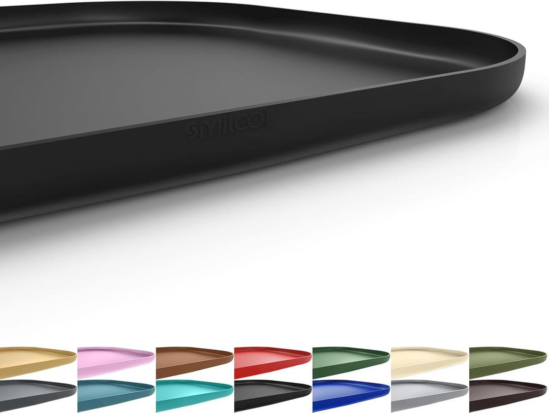 SMILOOL Silicone Pet Feeding Mat with Raised Edge for Food and Water, Dog Bowl Mats, Cat Bowls Placemat with High Lip for Floor Waterproof, Rubber Tray for Cats and Dogs 22 x 14 x0.8 Black