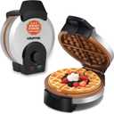 Gourmia Belgian Waffle Maker – Compact Design with Upright Storage, Adjustable Browning, and Easy-Clean Nonstick Ceramic Plates, Stainless Steel